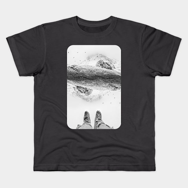 Eagle Mountain black and white photo manipulation illustration Kids T-Shirt by StoianHitrov